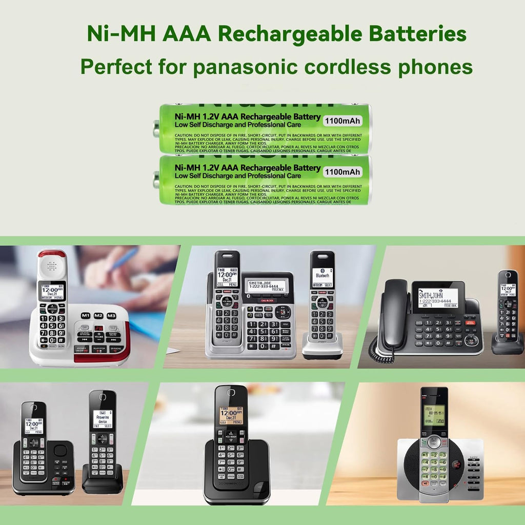 4 Pack NI-MH AAA Rechargeable Battery for Panasonic, 1.2V 1100mah AAA Rechargeable Batteries for Panasonic Cordless Phones Handset, Remote Controls, Electronics