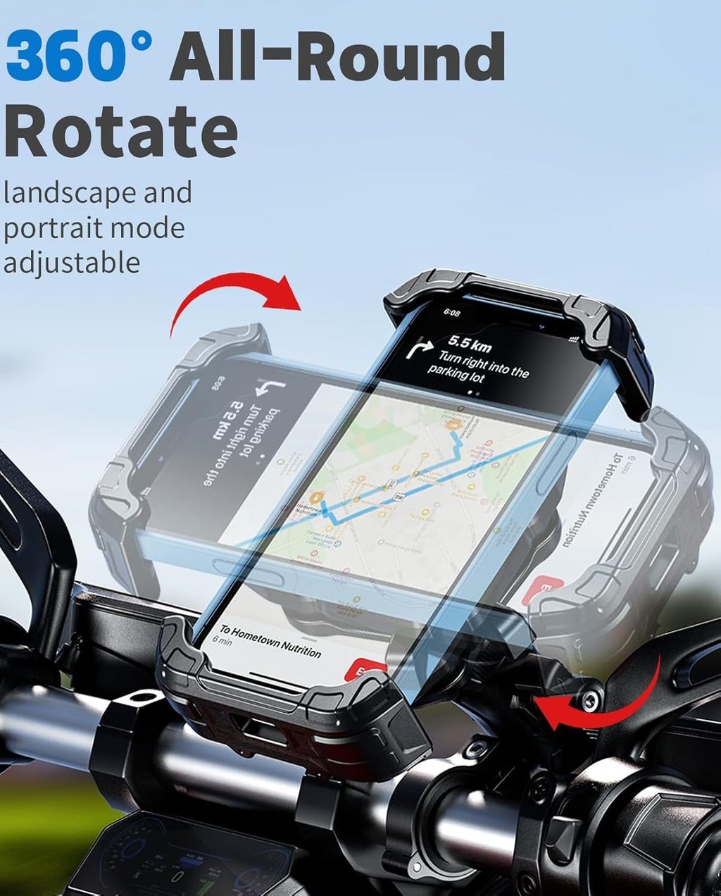 Kewig Motorcycle Phone Mount Holder with Vibration Dampener & Secure Lock, Anti-Shake Handlebar Cellphone Mount for Moto Bike Scooter ATV, Adjustable Phone Mount Fit 5.4-7.2'' Phone