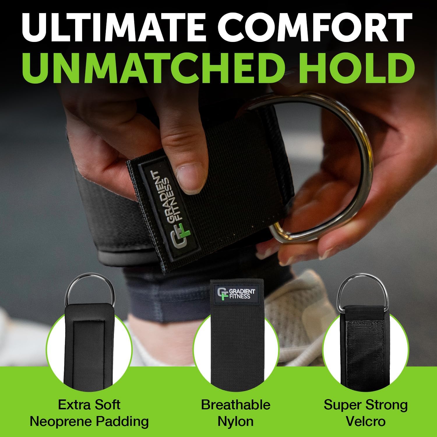 Gradient Fitness Ankle Straps (2 Pack) | Ankle Strap for Cable Machine, Ankle Bands for Working Out, Cable Ankle Strap