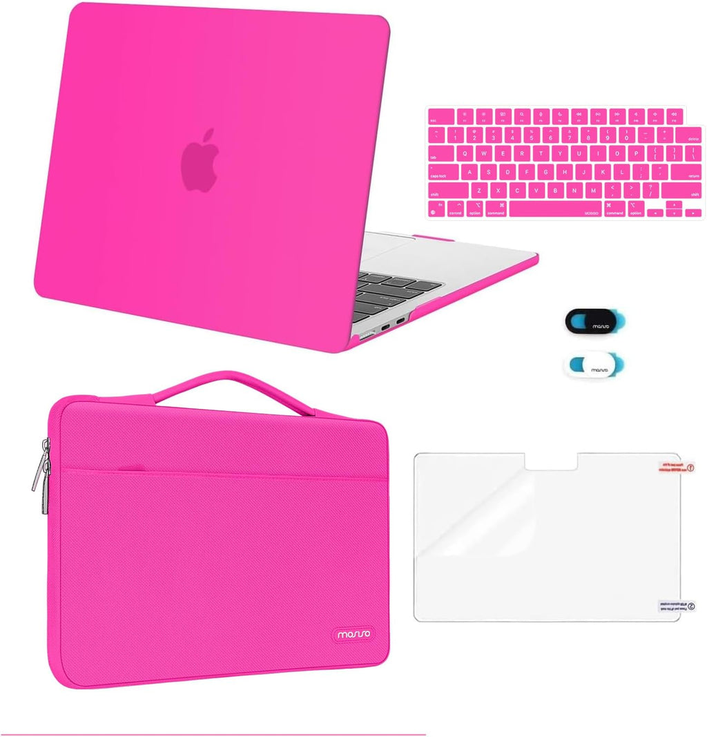 MOSISO Compatible with MacBook Air 13 inch Case 2025 2024 2023 2022 M4 A3240 M3 A3113 M2 A2681, Hard Shell&Sleeve Bag&Keyboard Skin&Webcam Cover&Screen Film for MacBook Air 13.6 inch, Bright Rose