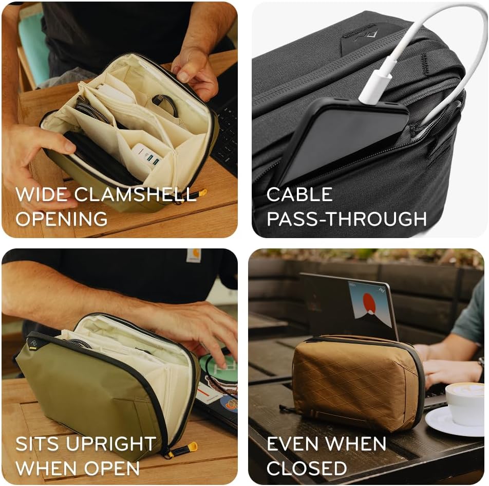 Peak Design Tech Pouch, Kelp, Electronics Organizer for Travel or Everyday Carry, Origami-Style Storage, Cable Pass-Through, Weatherproof Recycled Nylon, Gear Carry Bag for Men and Women