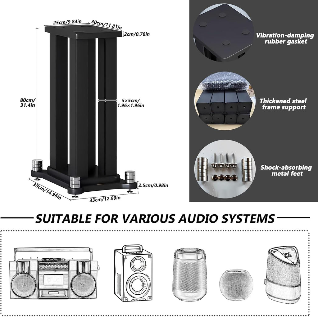 A Pair of Speaker Stands, Bookshelf Speaker Stand Steel Frame Support for Speakers up to 40 kg, Vibration-Absorbing MDF Design, Universal Speaker Stand Improves Sound Quality (70cm/27.5in)