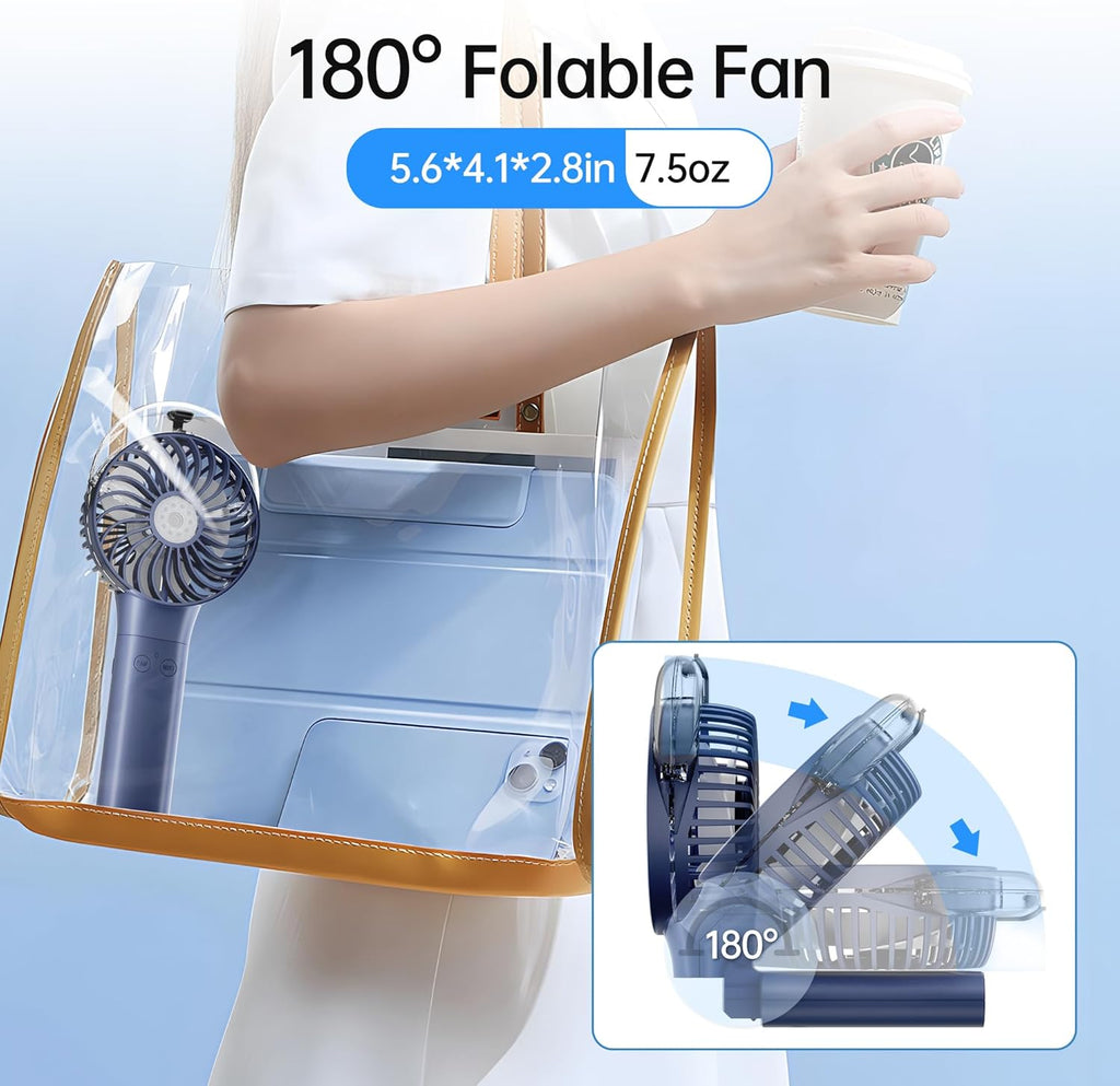 PANERGY Handheld Misting Fan – Rechargeable Battery Operated,Handheld Personal Fan with Mist Spray, Electric Hand Fans, 180° Foldable Mister Fans for Travel, Camping, Disney, Concerts, Office(Blue)