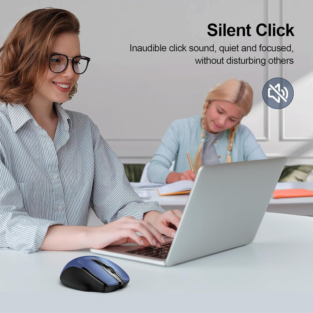 TECKNET Rechargeable Wireless Mouse, 2.4G Silent Mouse, Quiet Click, 6 Adjustable 4800 DPI, Cordless Computer Mice, Ergonomic Mice for Laptop, 6 Buttons USB-A for Chromebook, Ergo Grip - Blue