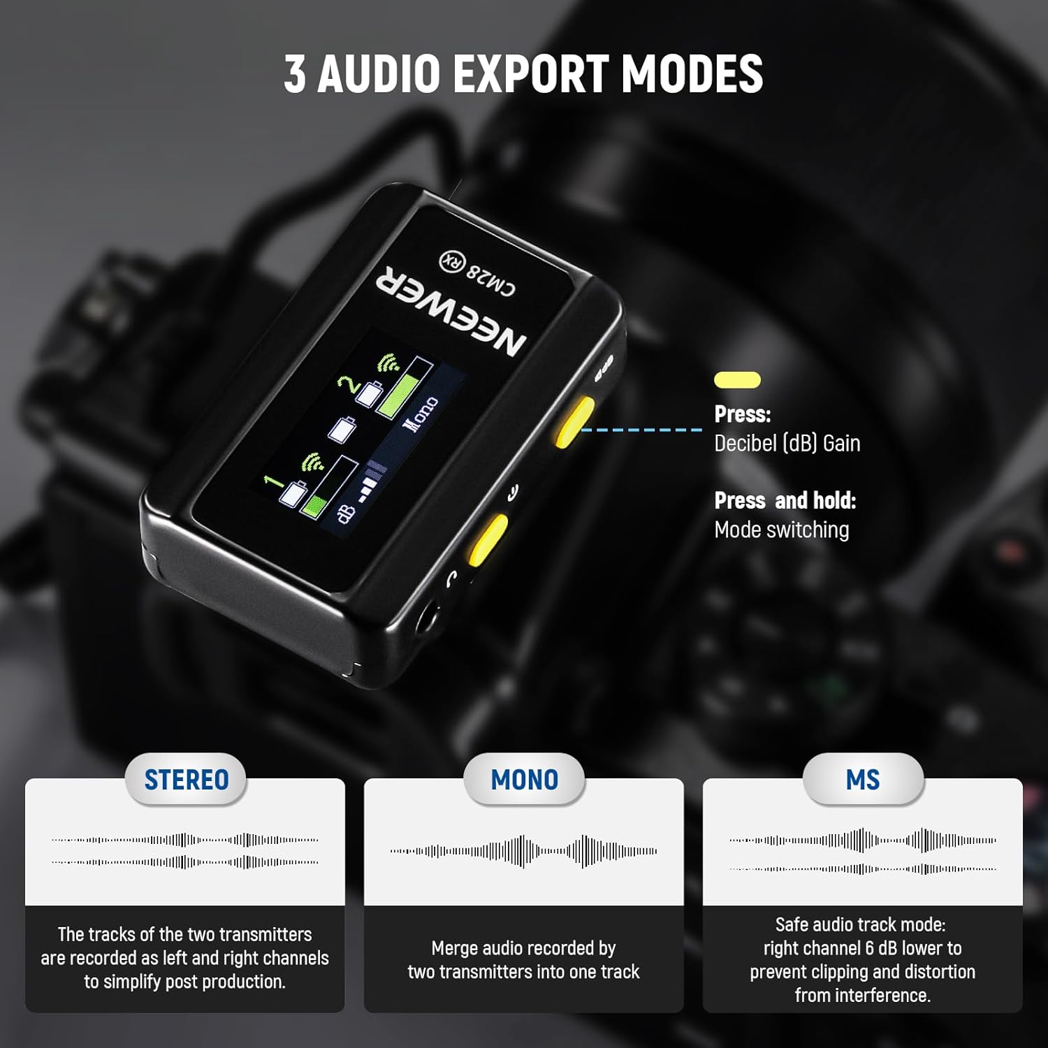 NEEWER CM28 Wireless Lavalier Microphone System, 1 Click Noise Canceling, 4GB Storage for 9Hrs of 48KHz 16 Bit Uncompressed Audio, Lapel Mic Compatible with iPhone/Android/PC/Camera/iPad