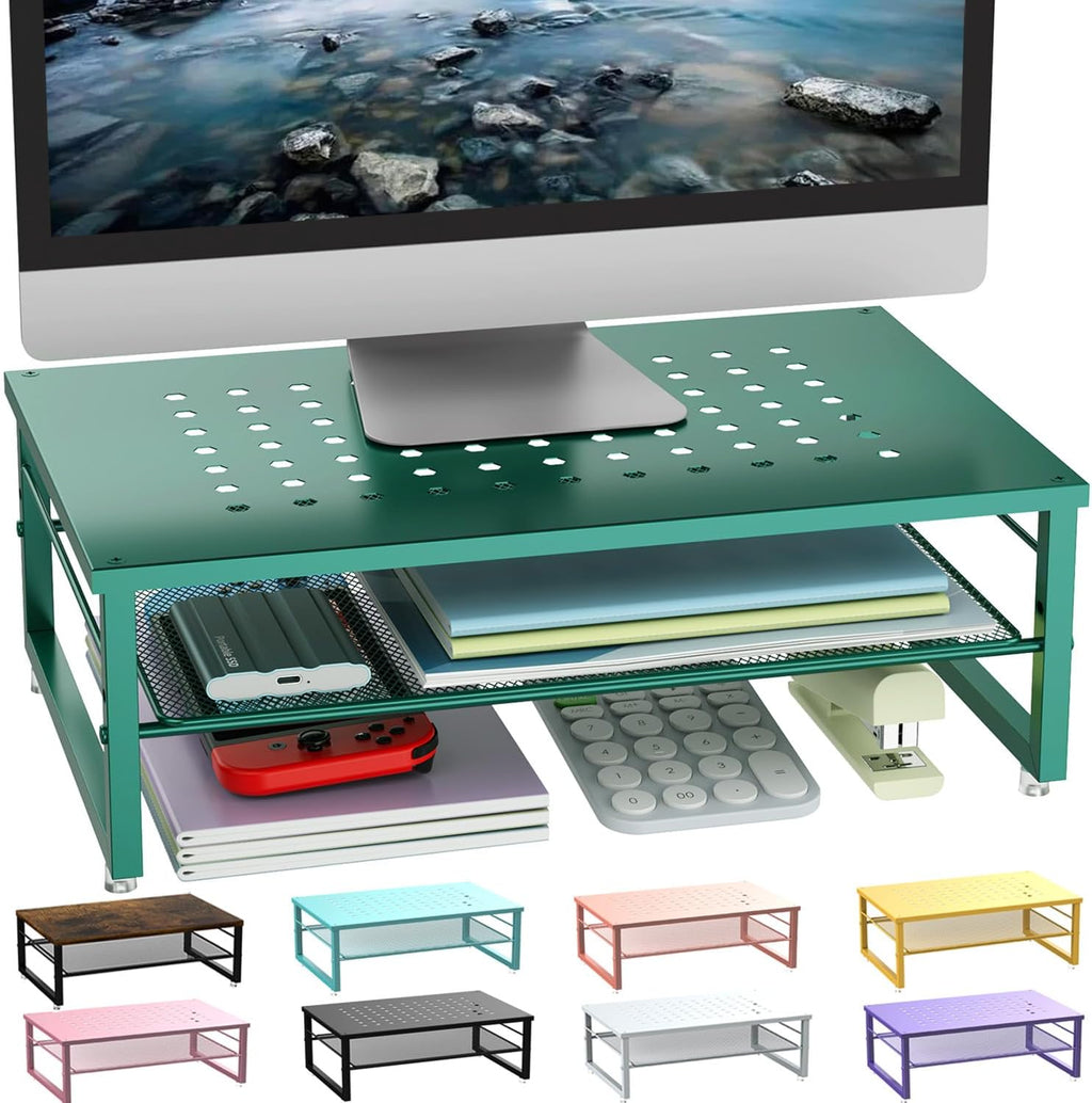 gianotter 2-Tier Metal Monitor Stand Riser, Desk Organizer for Monitor, Office Desk Storage Organizer for Office Supplies (Dark Green)