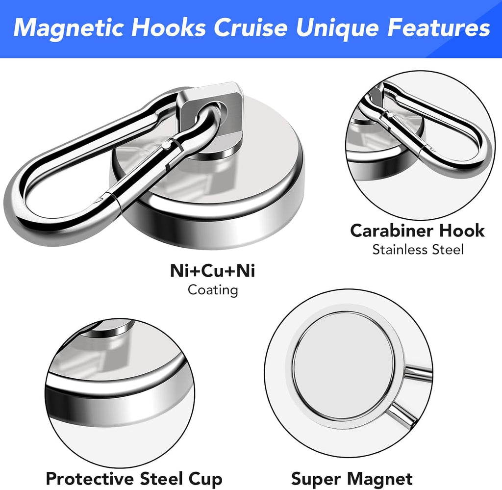 LOVIMAG Magnetic Hooks for Cruise Cabins, 70LBS Swivel Magnet Hooks, Cruise Must Haves with Swivel Carabiner Hook for Hanging, Strong Neodymium Magnets with Hook for Ceiling, Garage Etc-6 Pcs