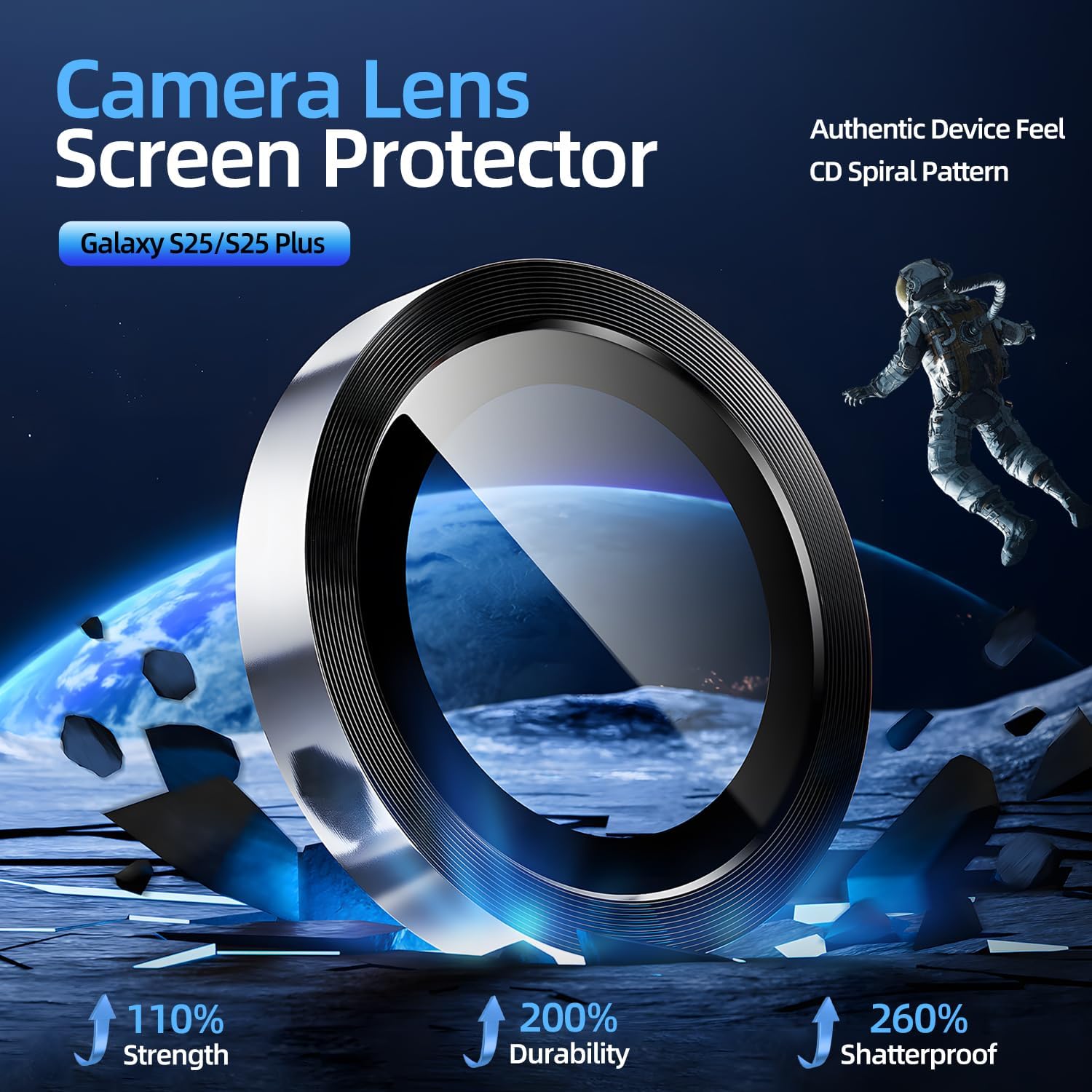 X-it Camera Lens Protector for Samsung S25, 9H Tempered Glass, Independent Metal Aluminum Edge Original Protection Design, Suitable for Phone Case, Anti-scratch, Anti-reflective,Blue