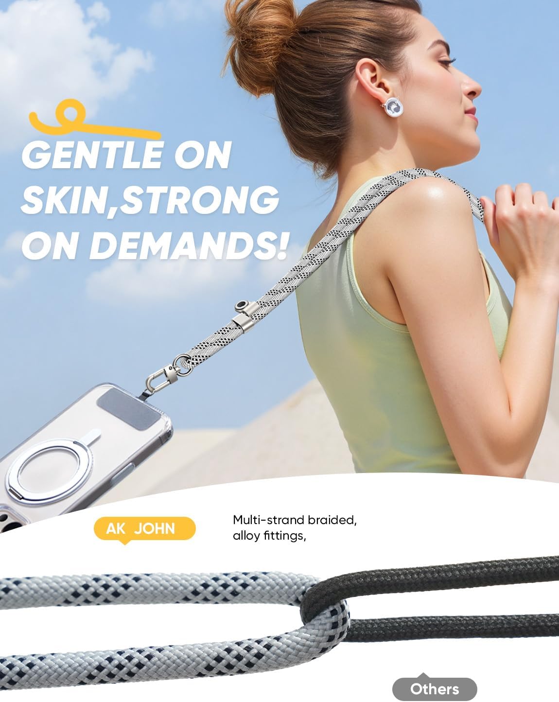 Phone Crossbody Lanyard with 2 Phone Tabs, Adjustable Anti-Theft Phone Lanyard for Most Phones, Durable Metal Buckle