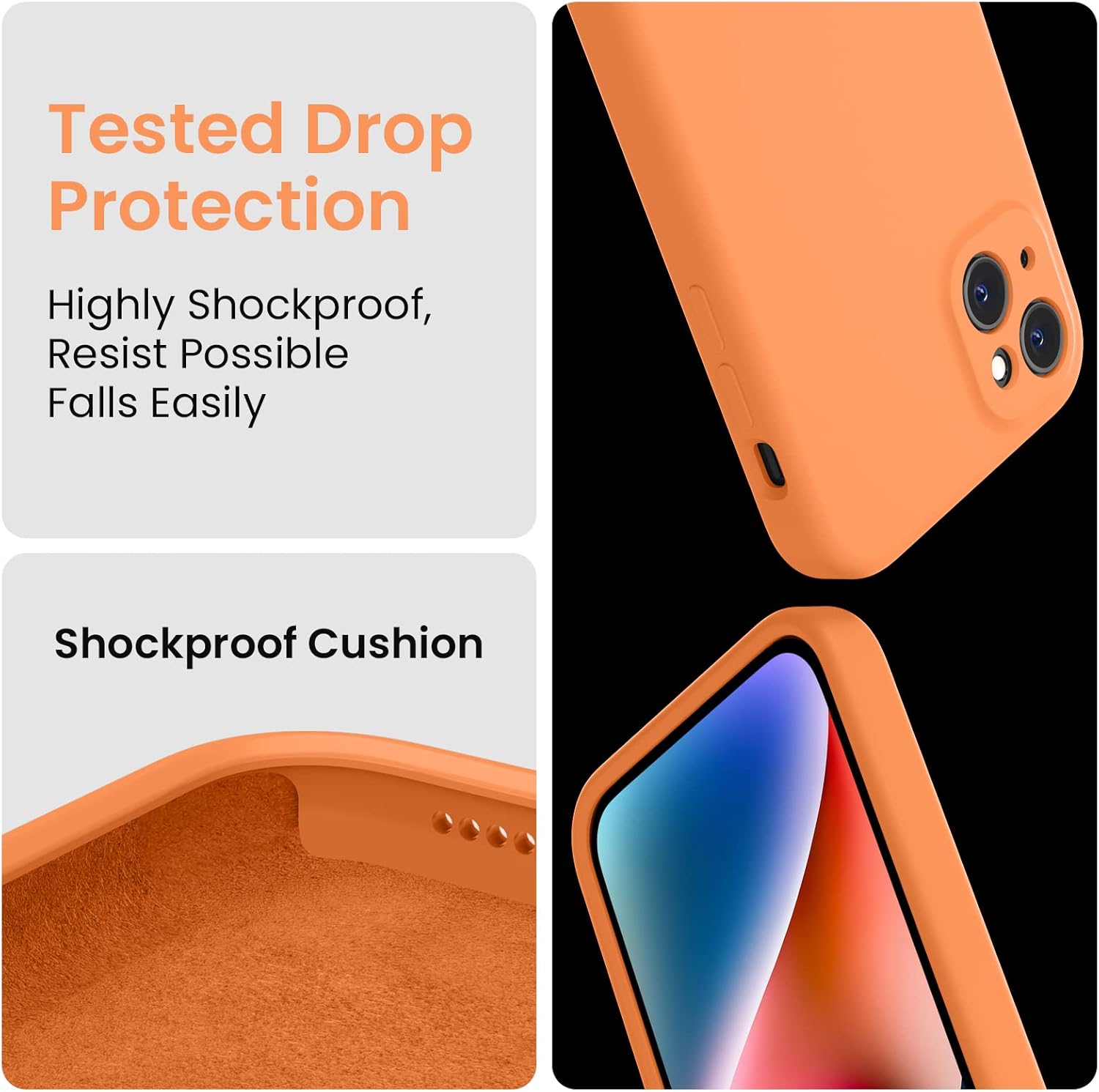 FireNova Designed for iPhone 13 Case, Silicone Upgraded [Camera Protection] Phone Case with [2 Screen Protectors], Soft Anti-Scratch Microfiber Lining Inside, 6.1 inch, Kumquat