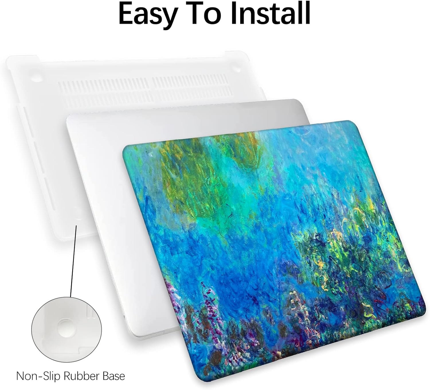 Compatible with MacBook Pro 13 inch Art Case Skin, 2022, 2021, 2020-2016 Release A1706/A1989/A2159 Plastic Watercolor Hard Shell with Keyboard Cover & Screen Protector (Wisteria by Claude Monet)