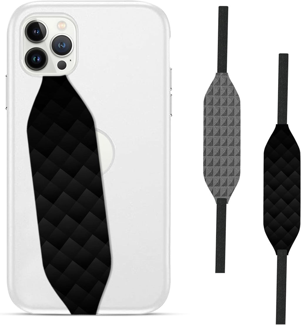 Phone Grip Strap - Pack of 2 Reversible Finger Holder for Phone Back, Customizable Anti-Slip Design, Wireless Charging Compatible Detachable Holder for iPhone - Knurled Black