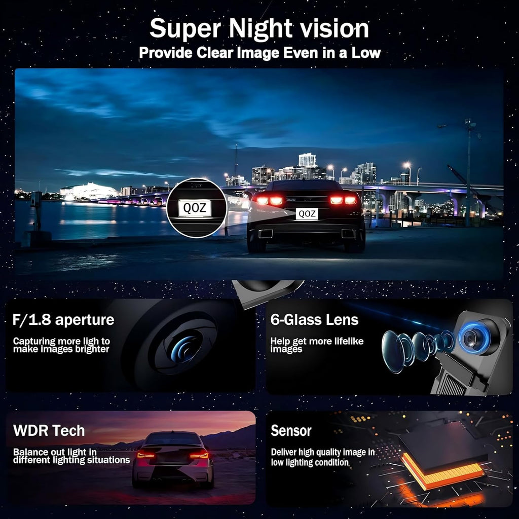 Mirror Dual Dash Camera with Voice Control,4K+2.5K 10" Rear View Mirror Camera with 5.8GHz WiFi and APP Control, WDR Night Vision, Loop Recording, G-Sensor, Parking Monitor 64GB Card Included