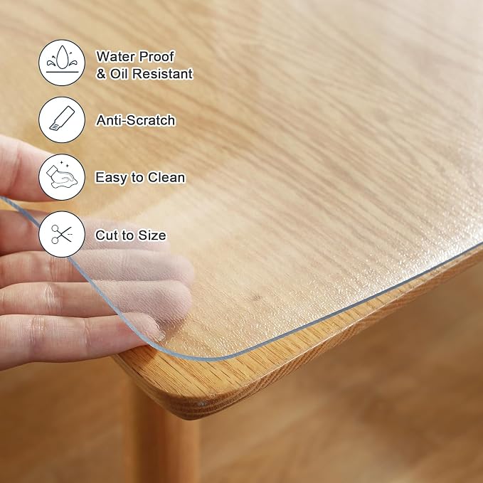 LovePads 1.5mm Thick 40 x 78 Inches Frosted Table Protector, Kitchen Wood - Image 3