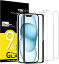 NEW'C 3 Pack Designed for iPhone 16, iPhone 15 Screen Protector (6.1 inches),Enhanced Tempered Glass Protection with easy installation tool included,Ultra Resistant