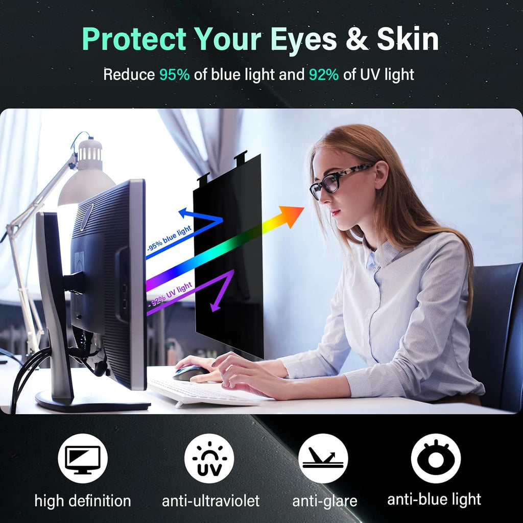 [2 Pack] Magnetic 27 Inch Computer Privacy Screen for 16:10 Aspect Ratio Widescreen Monitor, Hanging Eye Protection Anti Glare Blue Light Computer Monitor Privacy Filter, Removable 27in Protector Film