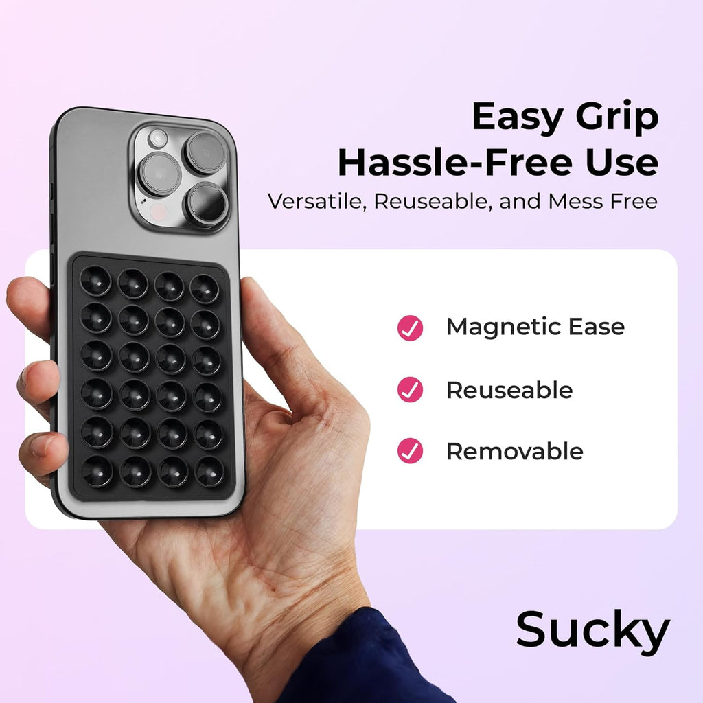 Sucky Upgraded Magnetic Suction Cell Phone Grip for MagSafe Case, Silicone Octo Cup Buddy Holder, Durable Magnet Phone Accessory for iPhone and Android (Pearl White)