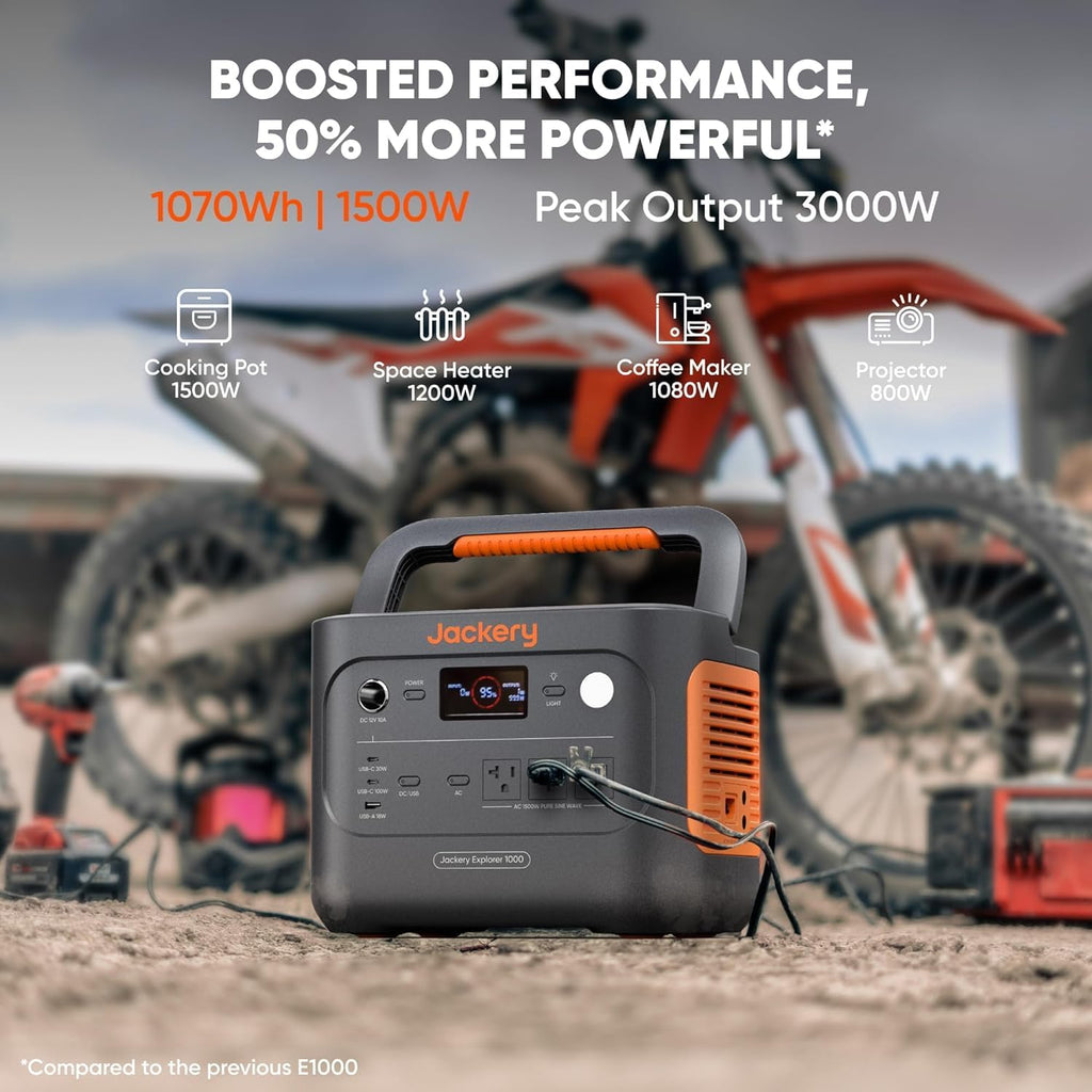 Jackery Solar Generator 1000 v2 with 2x100W Solar Panel,1070Wh Portable Power Station LiFePO4 Battery,1500W AC/100W USB-C Output,1Hr Fast Charge for Outdoor,Off-Grid Living,RV,Emergency
