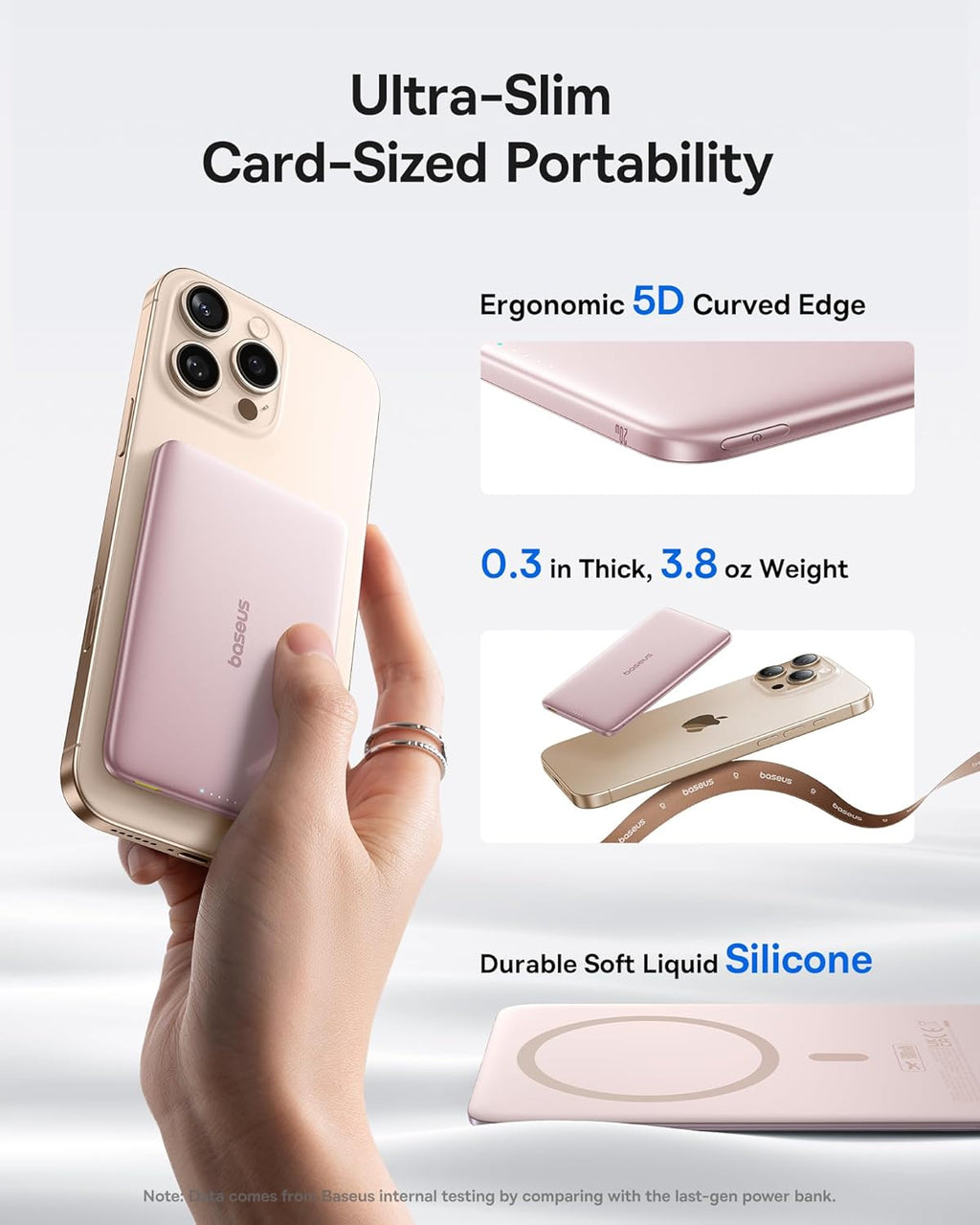 Baseus Picogo Power Bank, 0.3" Ultra Slim 5000mAh MagSafe Portable Charger with USB-C Braided Cable, Card-Size Magnetic Battery Pack, Alloy Wireless Fast Charger for iPhone 16/15/14/13/12, Lightweight