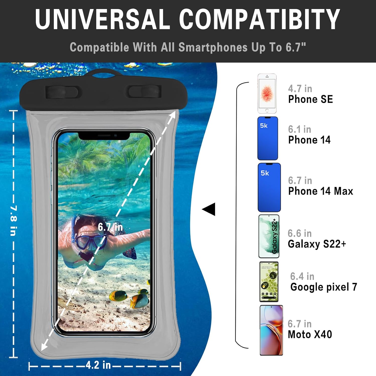 2 Pcs Waterproof Phone Pouch, Universal IPX8 Floating Waterproof Cell Phone Case Dry Bag, Compatible with Most Cell Phone on Market, Waterproof Phone Protector for Beach Swimming (Blue + Green)
