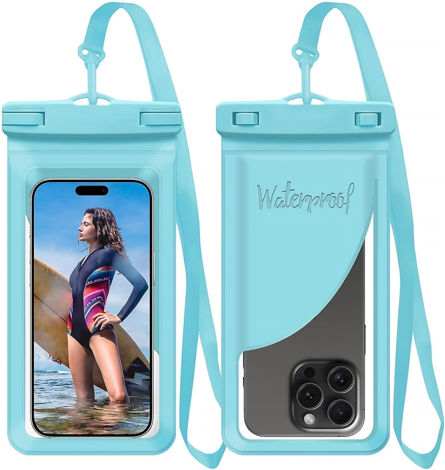 Waterproof Phone Case, with Inside Card Holder, Large Waterproof Pouch for iPhone 16 15 14 13 Pro Max, IPX8 Certified Cellphone Travel Accessories for Vacation Must Haves, 1 Pack-Blue-8.3″