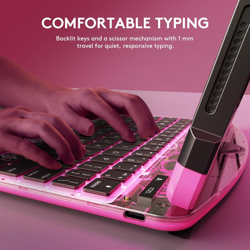 GUSGU Transparent Case with Wireless Keyboard for iPad Air 13-in.(M3/M2, 2025/2024), 7 Colors Backlight, Trackpad, 360°Rotating Stand for iPad Pro 12.9-in (6/5/4/3 Gen), Tech Style