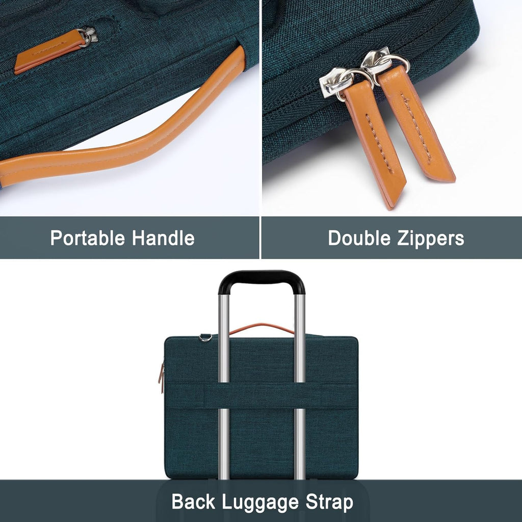 MOSISO 360 Protective Laptop Shoulder Bag,13-13.3 inch Computer Bag Compatible with MacBook, HP, Dell, Lenovo, Asus Notebook,Side Open Messenger Bag with 4 Zipper Pockets&Handle, Teal Green