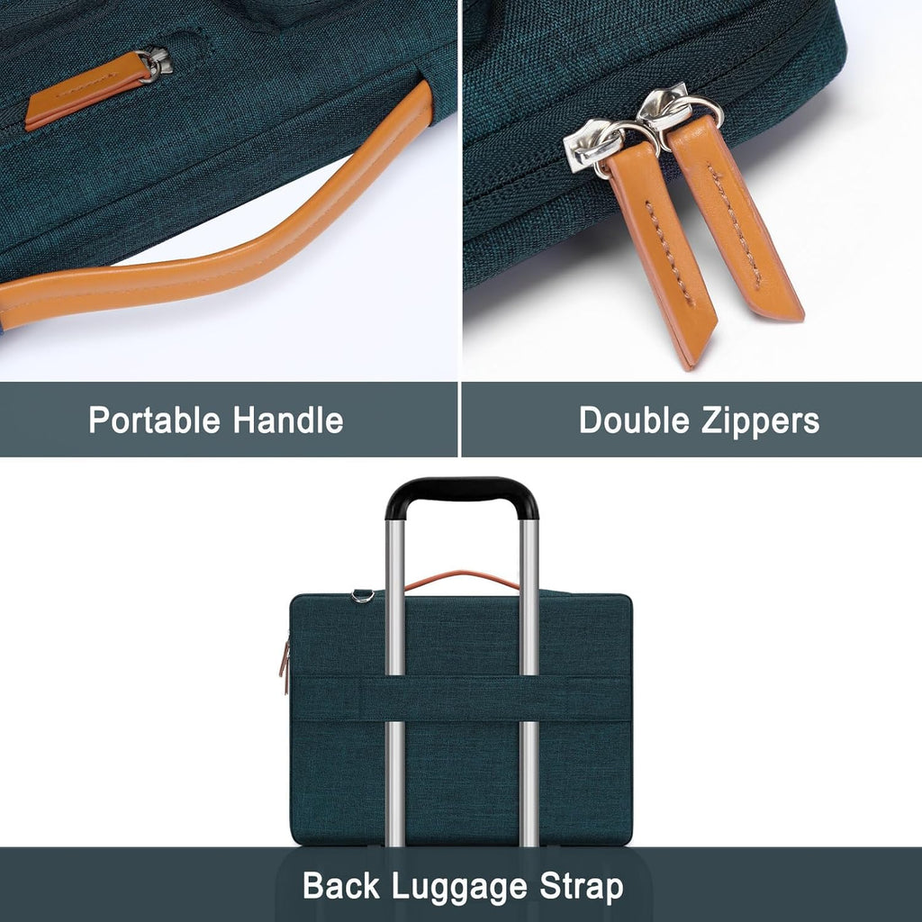 MOSISO 360 Protective Laptop Shoulder Bag,17-17.3 inch Computer Bag Compatible with MacBook, HP, Dell, Lenovo, Asus Notebook,Side Open Messenger Bag with 4 Zipper Pockets&Handle, Teal Green