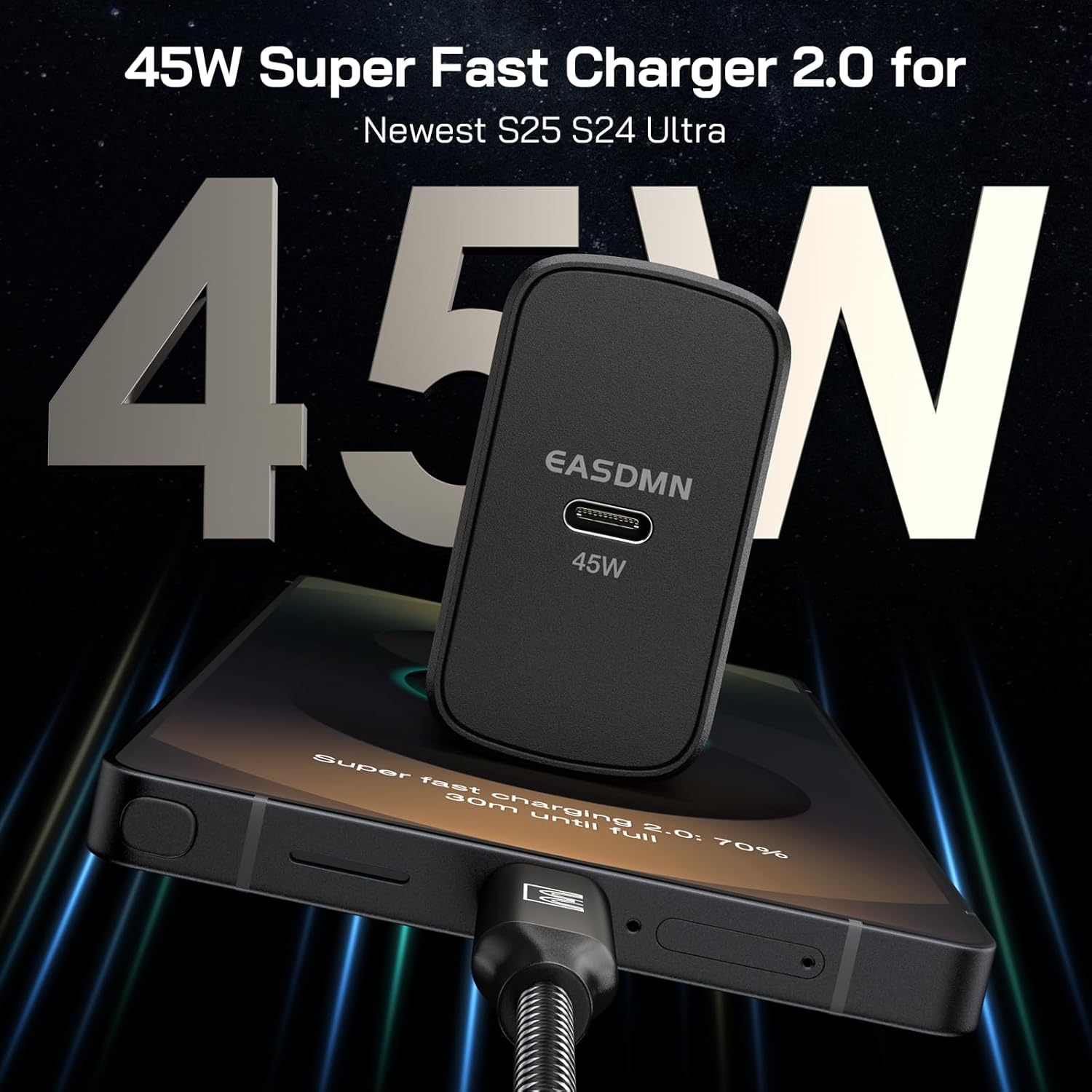 45W Super Fast Charger Type C, [2 Pack] 45 Watt USB-C Charger PD/PPS Wall Charging Block for Samsung Galaxy S25 Ultra/S25+/S25/S24/S23 Ultra/S23+/S22 Ultra/S22+/S20 Ultra, Tab S8(with 2X 12ft Cable)