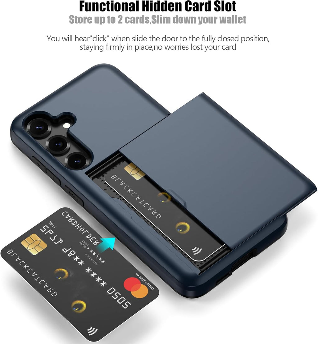 Nvollnoe for Samsung S25 Plus Case with Card Holder Dual Layer Heavy Duty Protective Case Hidden Card Slot Slim Wallet Cover for Samsung S25 Plus 6.7''(Blue)