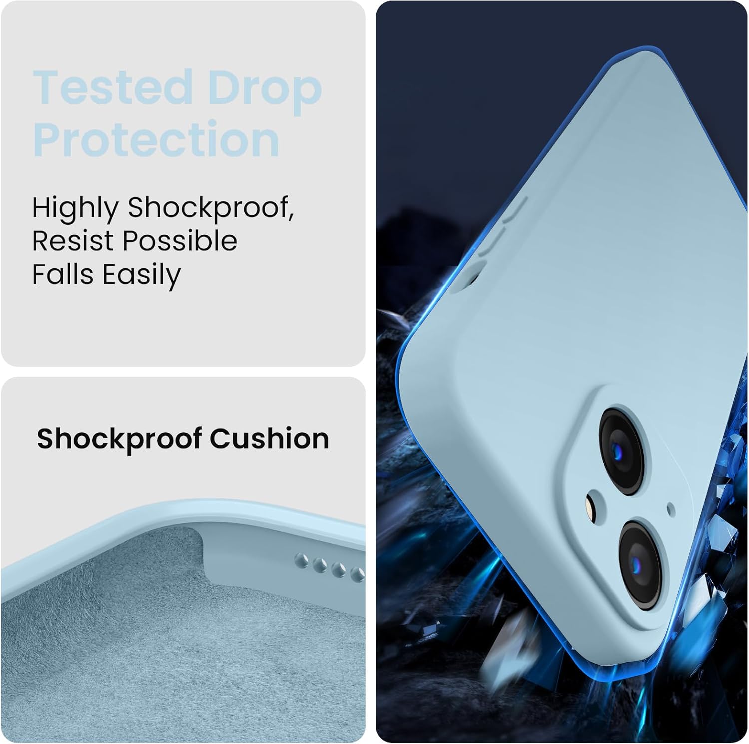 FireNova Designed for iPhone 15 Case, Silicone Upgraded [Camera Protection] Phone Case with [2 Screen Protectors], Soft Anti-Scratch Microfiber Lining Inside, 6.1 inch, Sky Blue