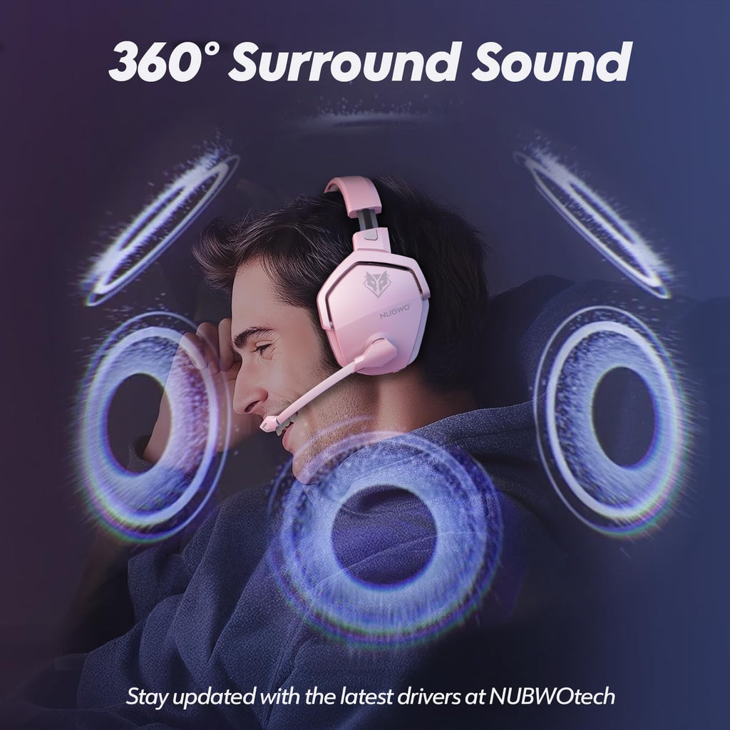 NUBWO G06 Dual Wireless Gaming Headset with Mic for PS5, PS4, PC, Mobile, Switch: 2.4GHz Wireless + Bluetooth - 100 Hr Battery - 50mm Drivers - Pink