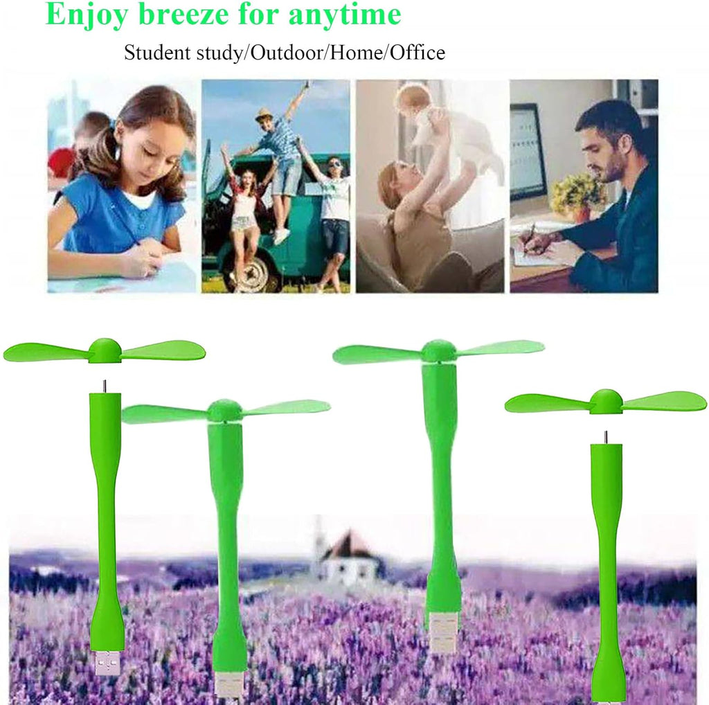 Mini USB Fan, Portable Pocket Fan USB-A Powered Little Cooler, Quiet Operation, for Home Office Car Outdoor Travel- 4 Pack (Green)