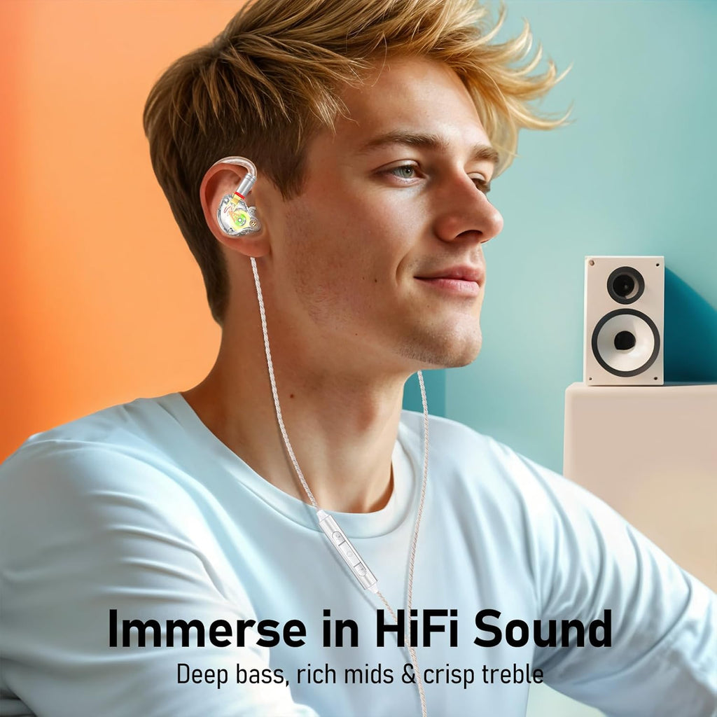 Vibes 202M Wired Earbuds - HiFi in Ear Monitor Headphones - Noise-Isolating Ear Buds w/ Mic - Clear Sound, Deep Bass & Comfort-Fit Gaming Earphones - MMCX to 3.5mm & Silver Plated Cord, Carrying Case
