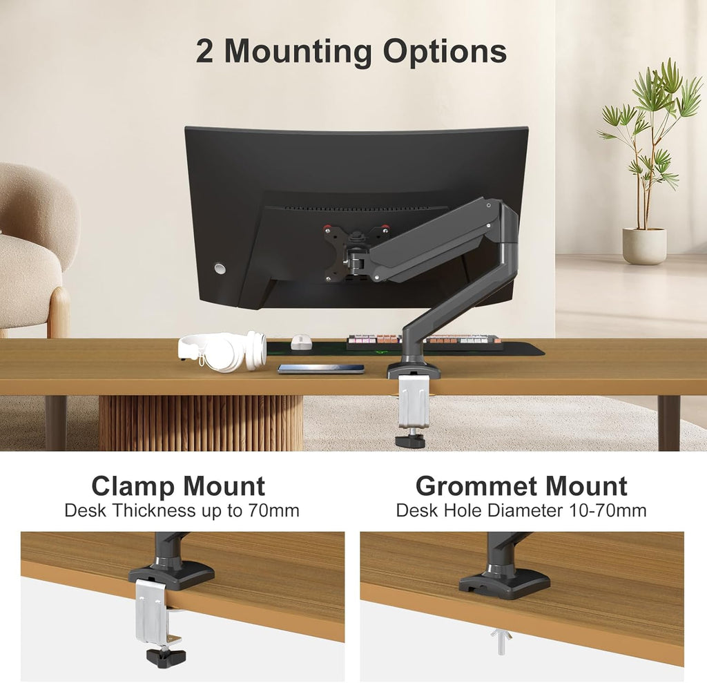 PHOLITEN Single Monitor Mount Fits 13-32 inch,4.4-19.8lbs, Fully Adjustable Gas Spring Monitor Arm with VESA 75 * 75mm/100 * 100mm Mount
