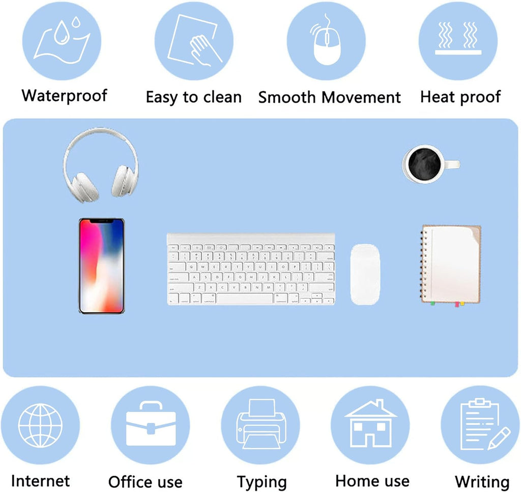 PU Leather Desk Pad Protector Gaming Mouse Pad Non Slip Desk Mat for Keyboard and Mouse Waterproof Desk Writing Pad for Office and Home Desk Accessories（Blue, 23.6 * 11.8