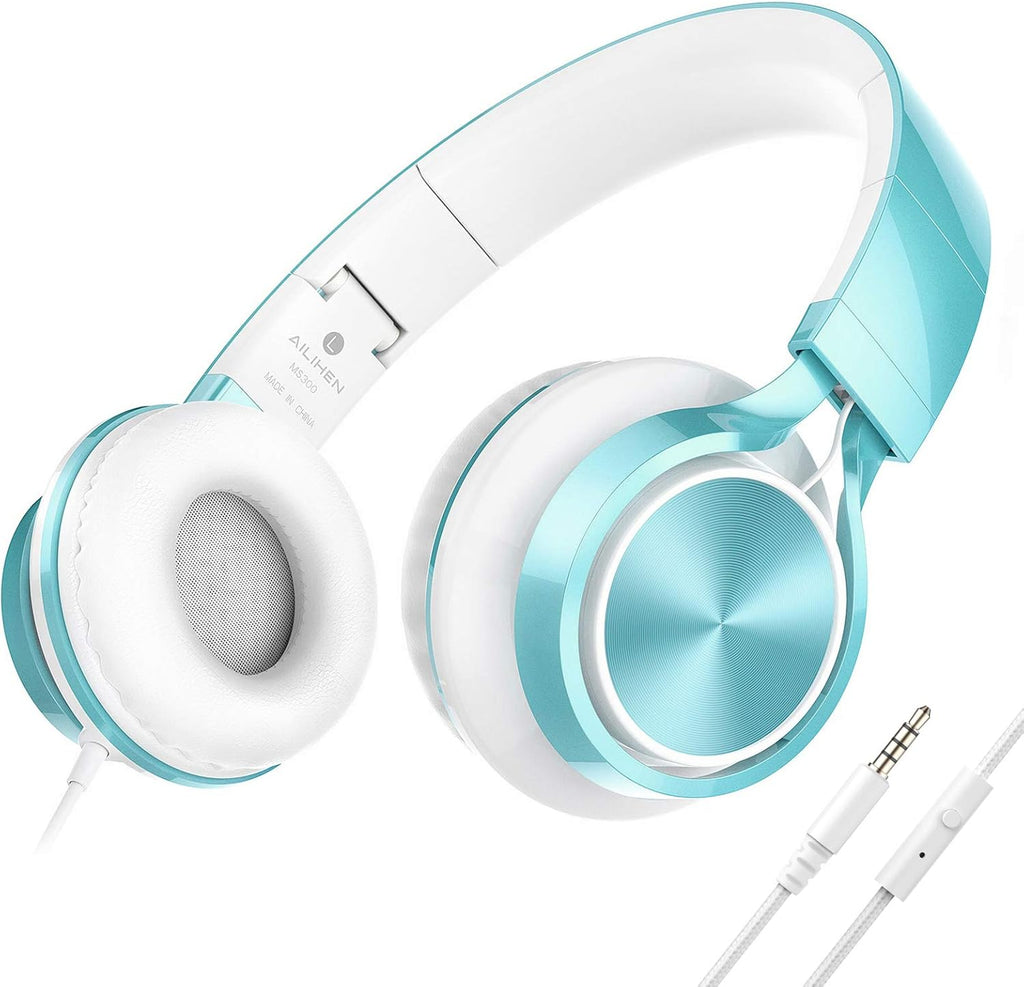 AILIHEN Kids Headphones for School Boys, Headphones with Microphone for Chromebook Laptop Computer Smartphone, 3.5mm Foldable Lightweight Headset for Teen Teenager (Lime Green)