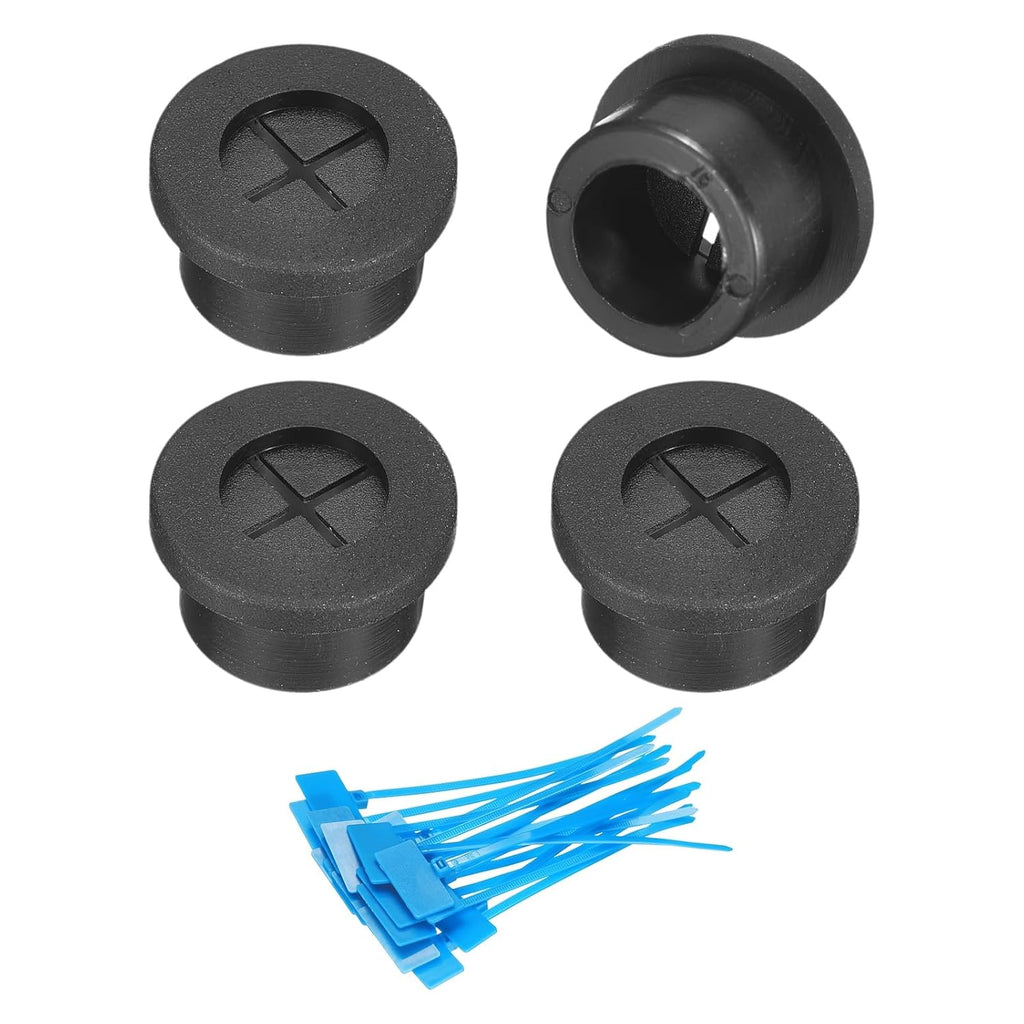 uxcell 4Pcs Cable Cord Grommet, 5/8"(16mm) Rubber Desk Grommets Wire Pass Through Hole Cover with Marked Cable Ties for Home Office Cable Wire Protection, Black