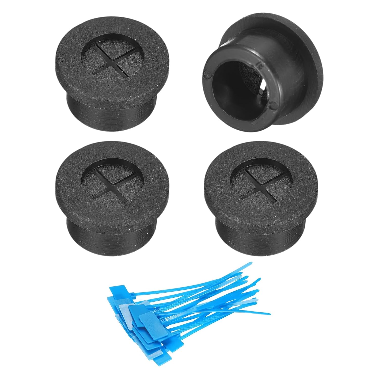 uxcell 4Pcs Cable Cord Grommet, 5/8"(16mm) Rubber Desk Grommets Wire Pass Through Hole Cover with Marked Cable Ties for Home Office Cable Wire Protection, Black