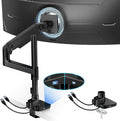 ARES WING Ultrawide Monitor Mount with USB A/C, with Extended Column for 17 to 49 inch Heavy Duty Monitor, Holds 44 lbs, Adjustable Gas Spring Desk Mount, Black