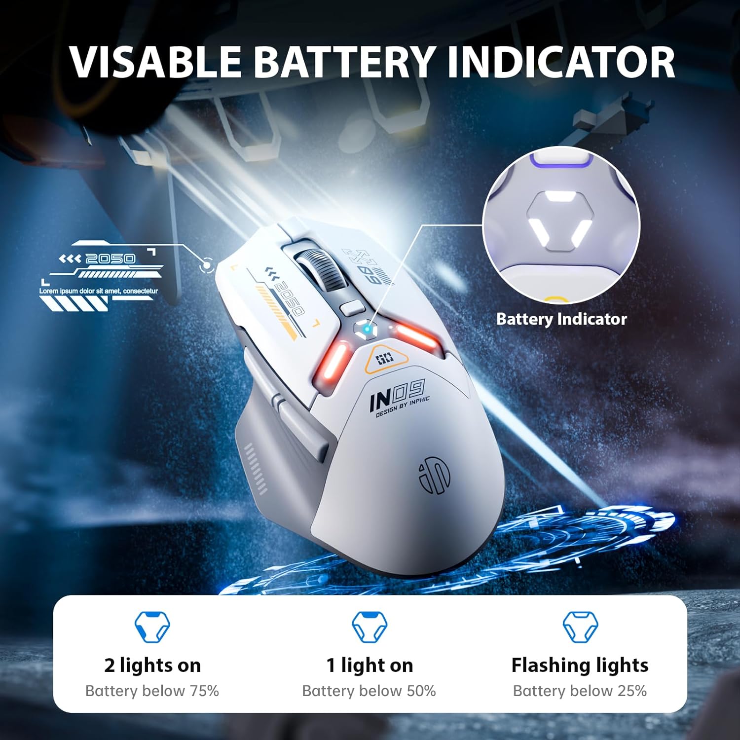 INPHIC IN9 Wireless Gaming Mouse, True Tri-Mode Bluetooth/Type-C Wired/2.4G Wireless Connection, 10000 DPl, Fully Programmable, RGB Backlit, for Laptop PC Mac
