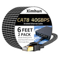 Cat 8 Ethernet Cable 6 FT 2 Pack, High-Speed Braided Internet Cable Network Cord by XimhunEthernetCable