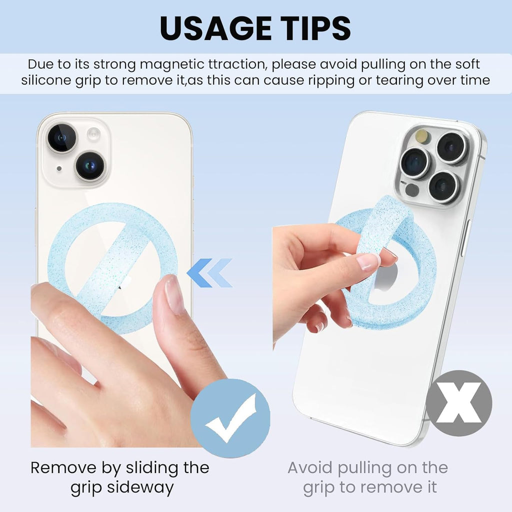 Magnetic Silicone Ring Grip Phone Holder, Loop Grip Phone Holder,Magnetic Phone Loop,Magsafe Phone Grip,Compatible with Magsafe for iPhone 16/15/14/13/12 Series (Blue Sparkle)