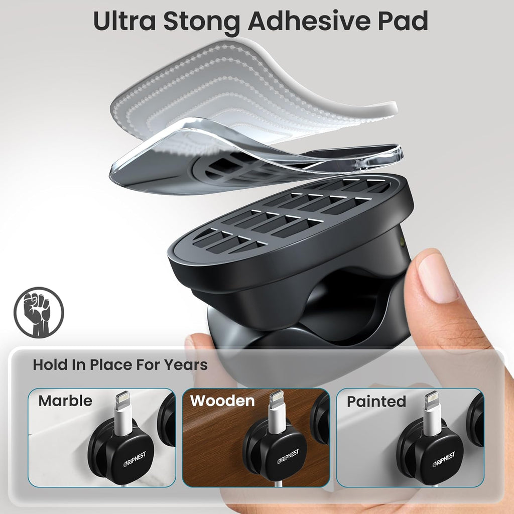 6 Pack Adhesive Cable Clips Black Spring Loaded Cord Holders for Nightstand, Desk, Wall, Car, or Bedside Ideal Charging Cable Organizer for Home or Office Setup