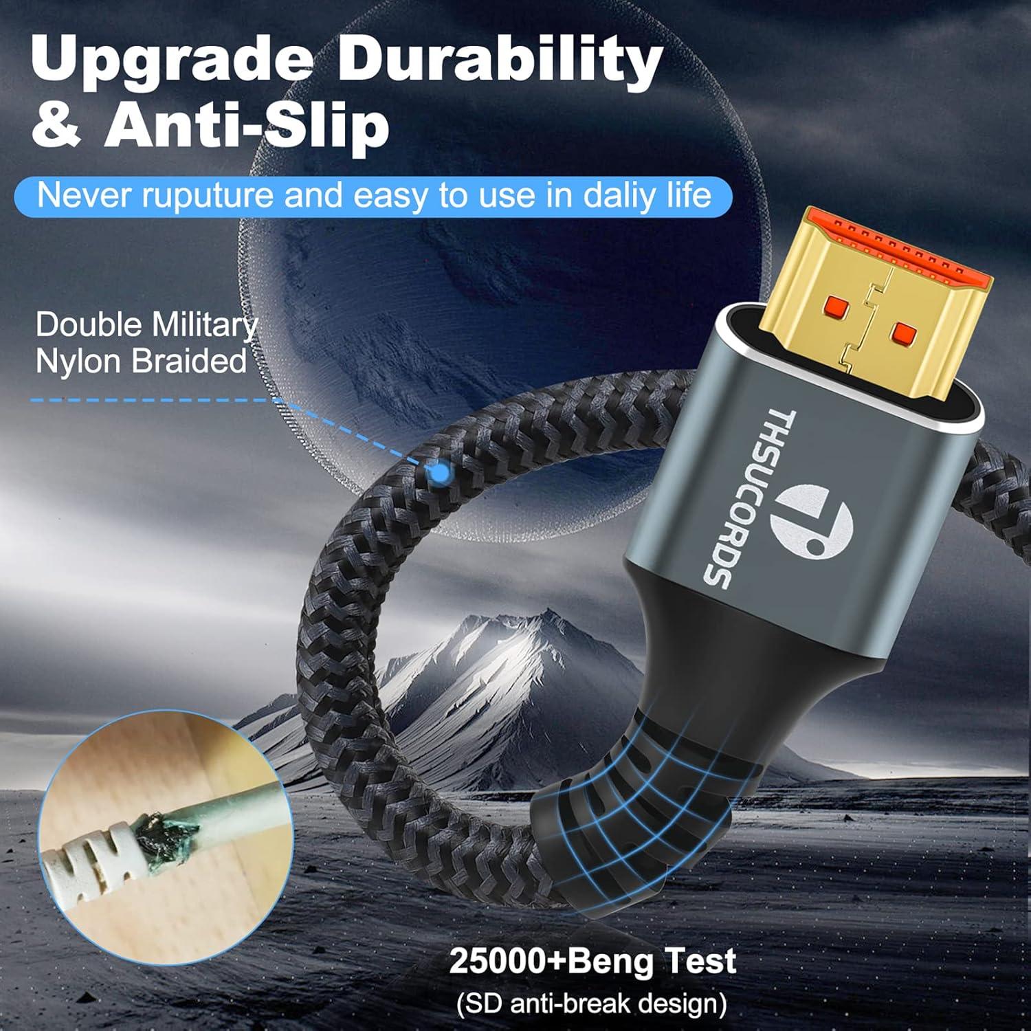 8K 4K HDMI Cable 6.6FT, High Speed Braided HDMI to HDMI 2.1 Cord Supports 8K@60Hz, 4K@120Hz 144Hz 48Gbps Compatible with Roku TV/PS5/HDTV/Blu-ray