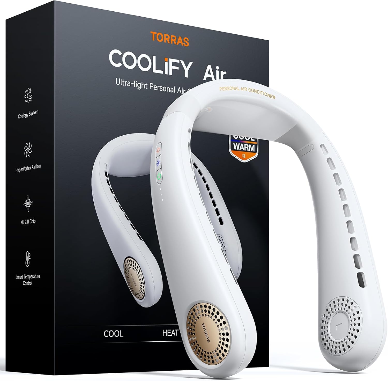 TORRAS COOLiFY Air 2025 Upgraded Neck Fan Air Conditioner, Dual-Airflow Pro Cooling, Ultra Light Portable Fan Rechargeable, Personal Cooling Fan Travel Essentials, Ivory