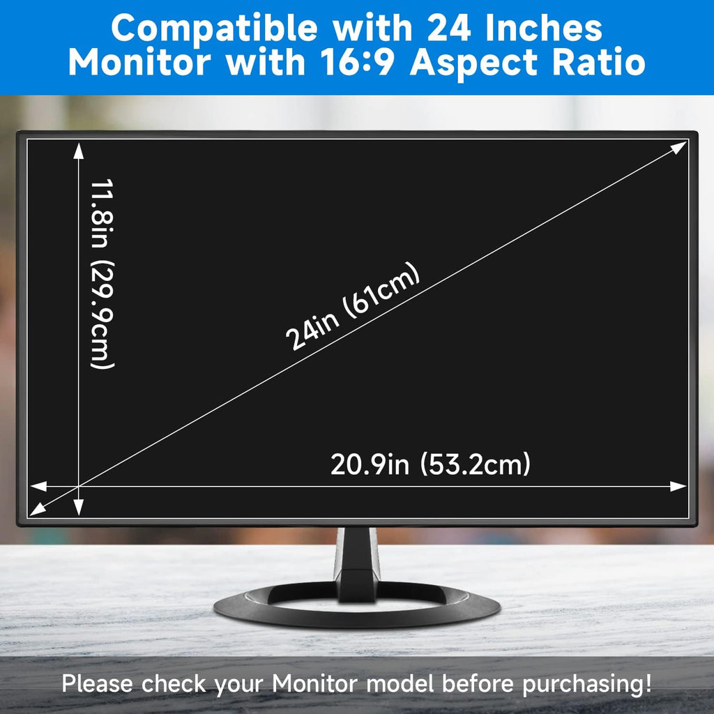 24 Inch Anti Blue Light Screen Protector for Standard or Curved, Eye Protection Anti Glare Screen Protector for 24'' Sceptre/LG/Dell/HP/Acer/ViewSonic/ASUS/Aoc/Samsung Monitor with 16:9 Aspect Ratio