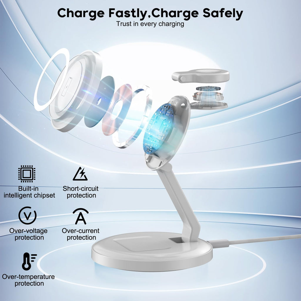 Charging Station for Apple Magnetic Wireless iPhone Mag-Safe Charger,15W 3in1 Foldable Wireless Dock Fast MagSafe Charger Stand for iPhone 16 Pro Max/16 Plus/15 ProMax/14/13/12,Apple Watch,AirPods Pro