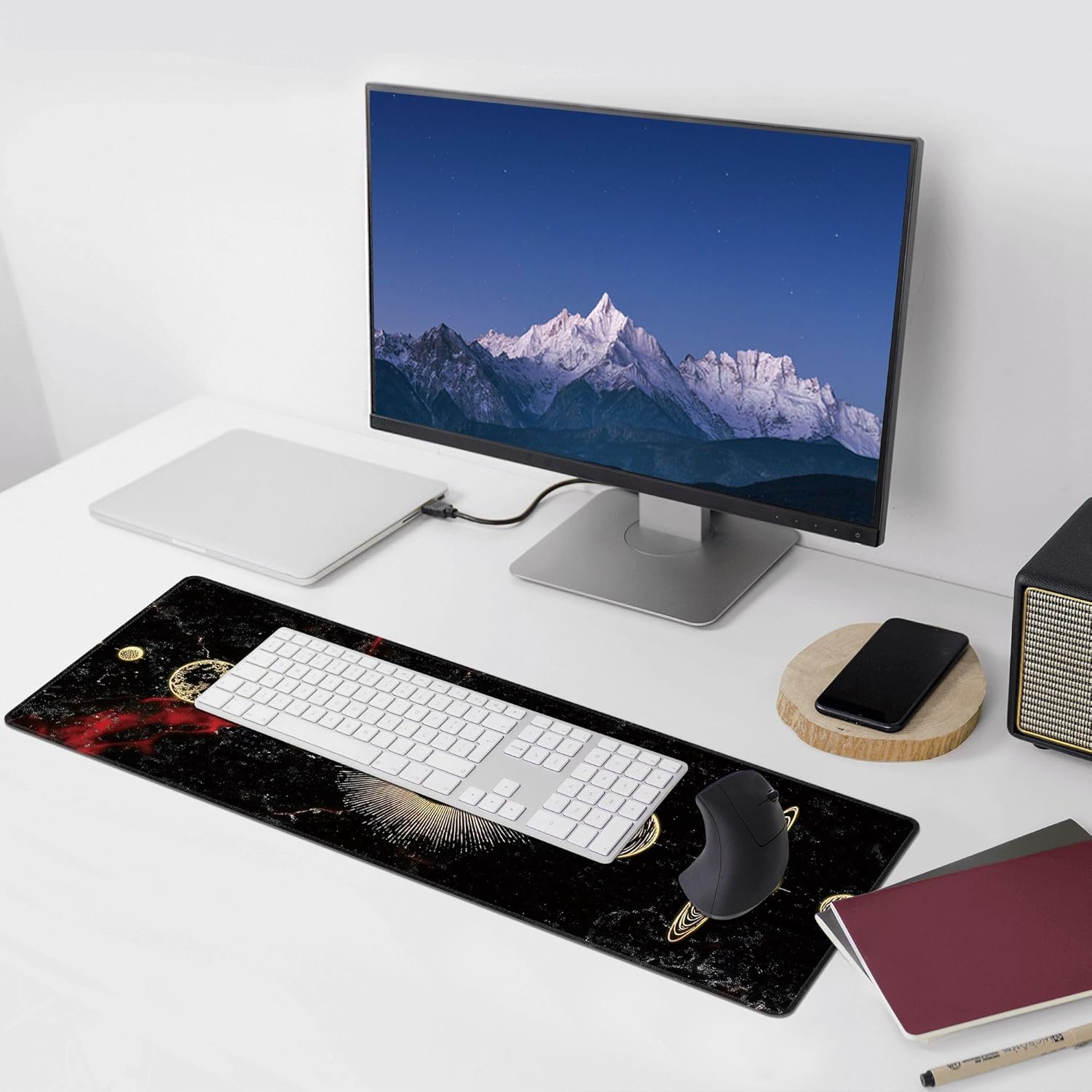 Galaxy Planet Large Mouse Pad,Gaming Keyboard Desk Pad,Extended Mouse Mat Non-Slip Rubber Base with Stitched Edges for Office Game Home XL 31.5"x11.8"