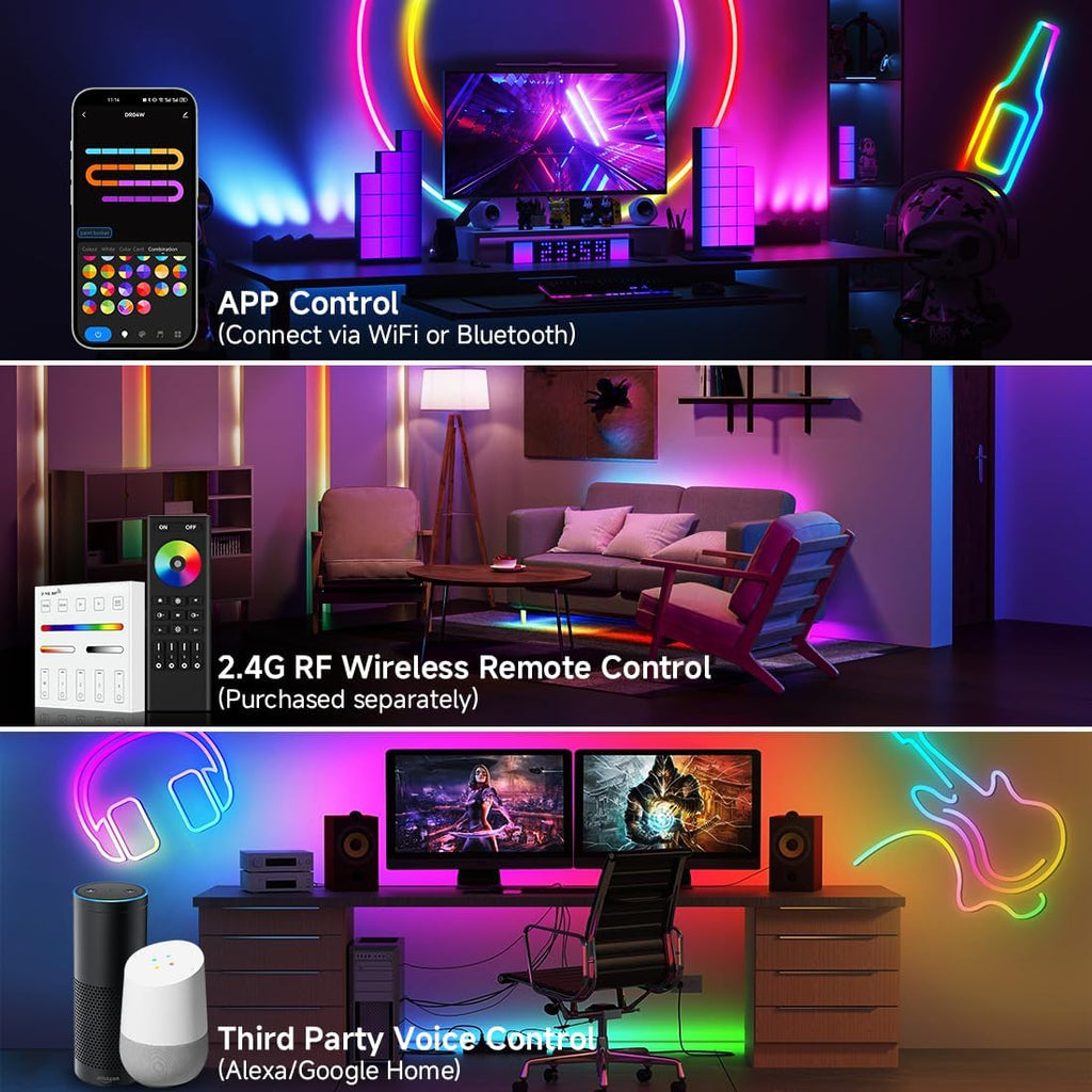 BTF-LIGHTING 2.4G WiFi DR04W SPI RGBW Controller Tuya APP/Smart Life/Google Home/Alexa Control Support SK6812RGBW SMD/FCOB WS2814 IC etc Addressable RGB+W LED Strip STA Mode